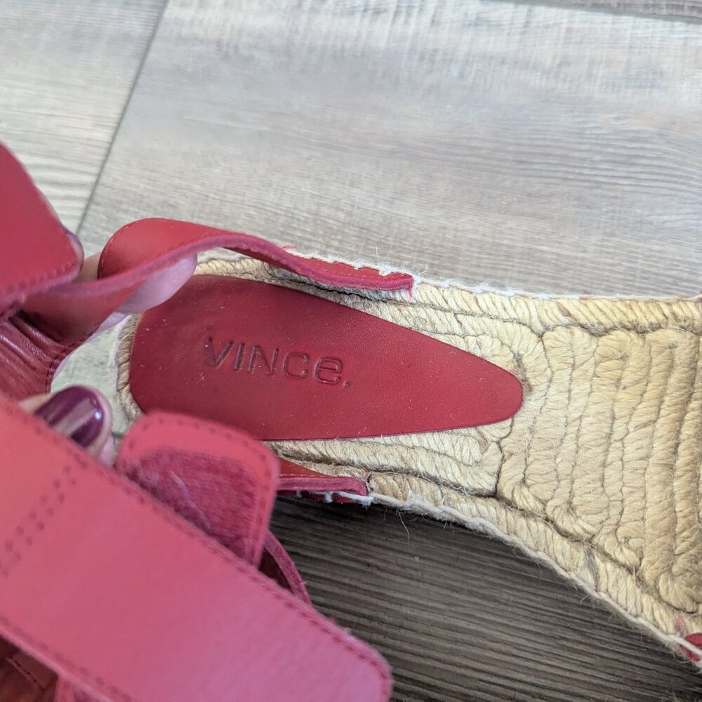 VINCE. Edie Leather Platform Summer Spring Party Beach Espadrille Sandal Red 7 - Picture 8 of 13
